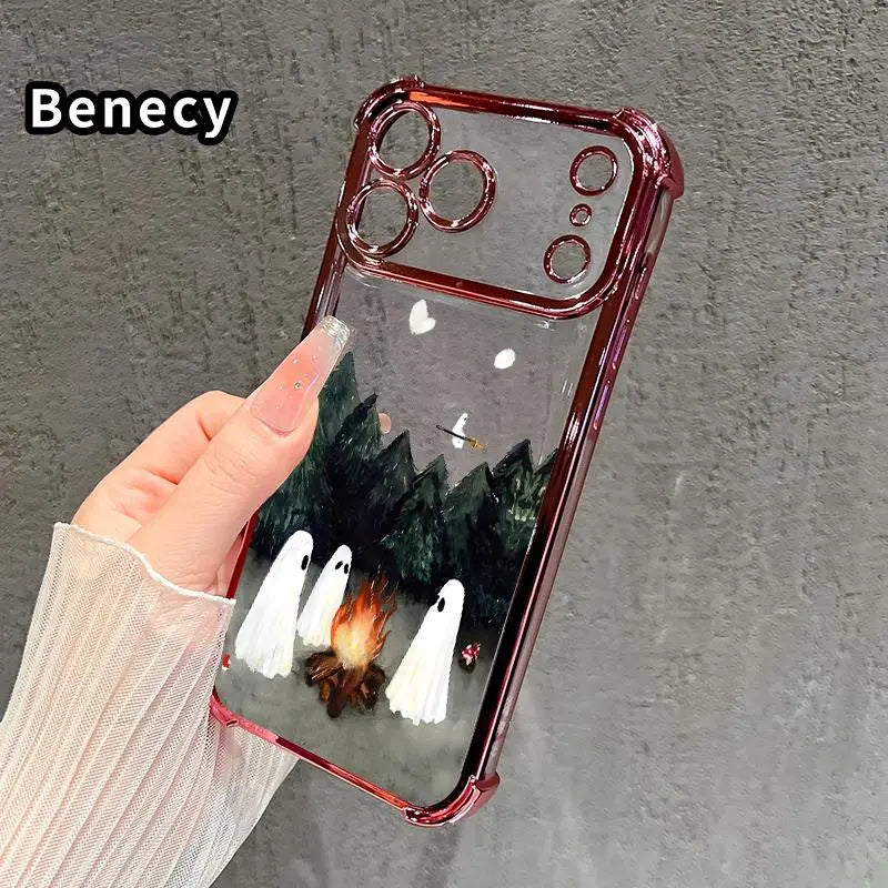 Ghost Campfire Pattern Phone Case with Shockproof Protective Cover for iPhone