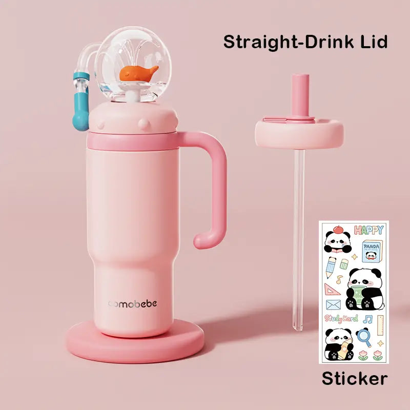 Kids Insulated Whale Fountain Tumbler with Handle and Two Lids for School Drinks