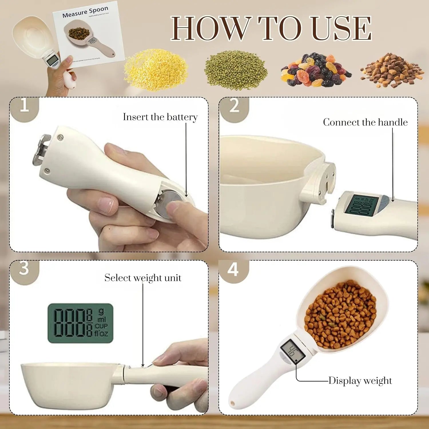 Digital Measuring Scoop Scale for Cooking Baking Pet Food and Kitchen Prep