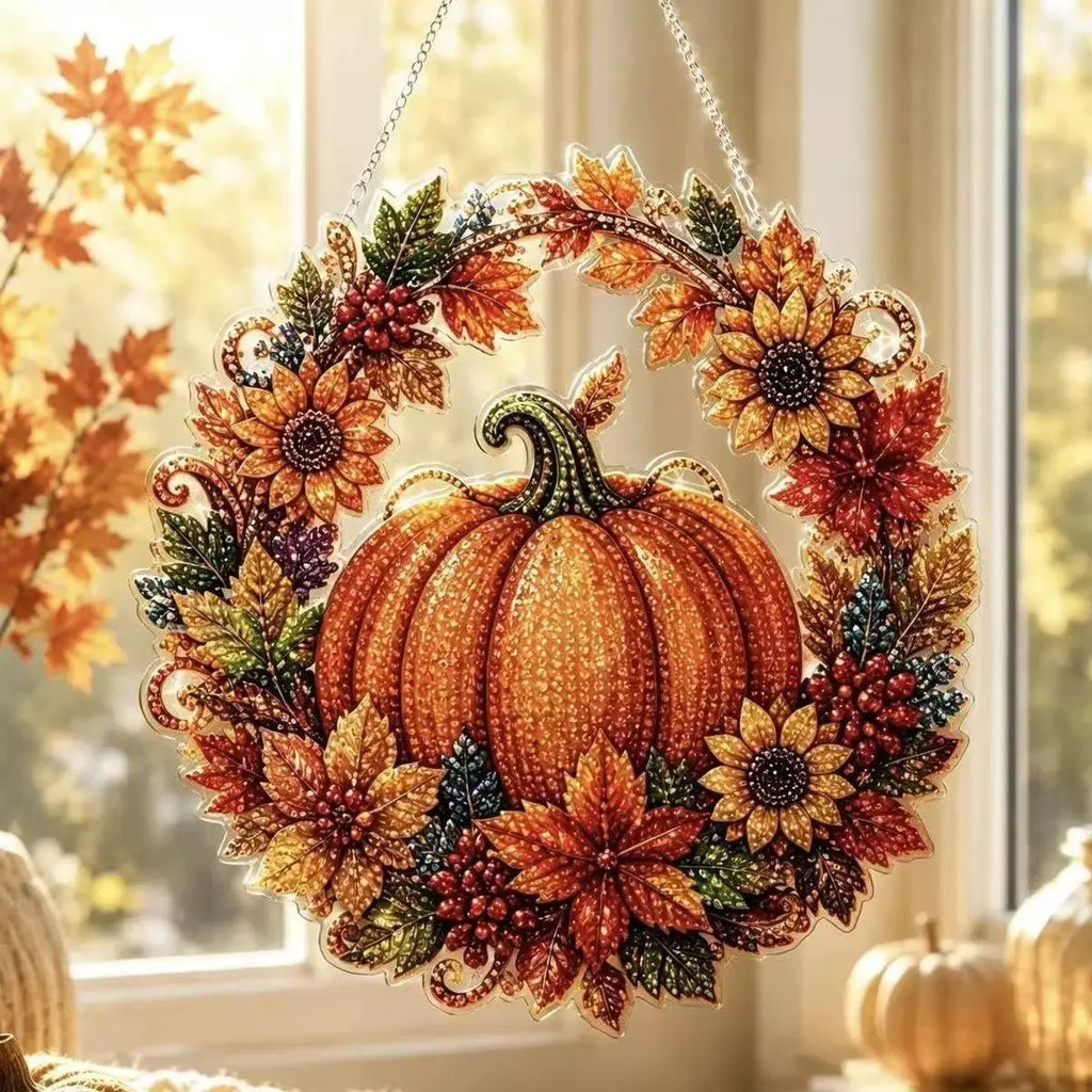Halloween Cat Pumpkin Diamond Painting Suncatcher Ornament DIY Hanging Decor Kit