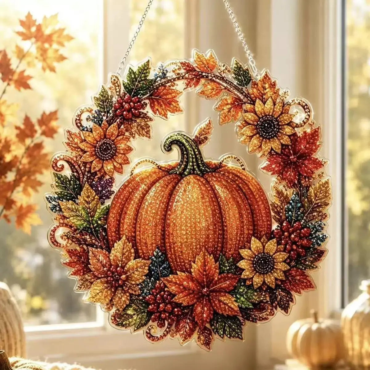 Halloween Cat Pumpkin Diamond Painting Suncatcher Ornament DIY Hanging Decor Kit
