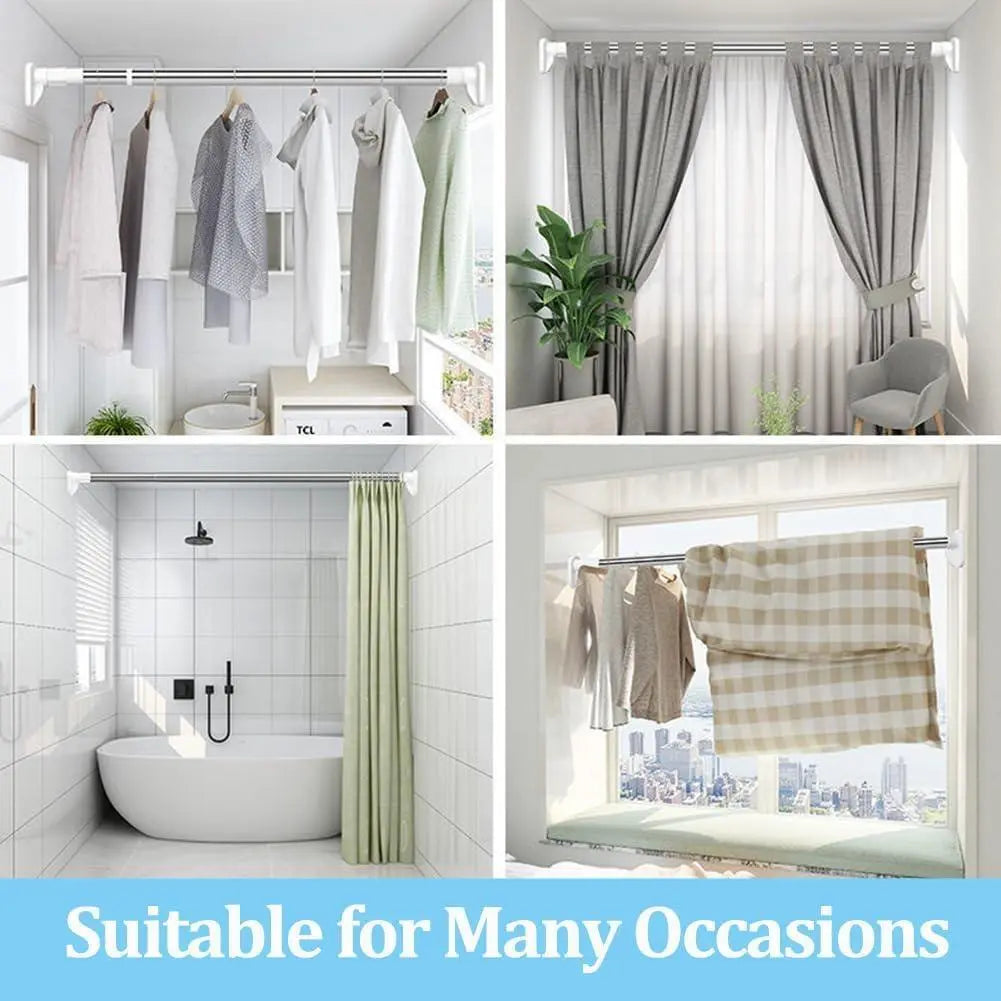 Drill-Free Adjustable Tension Rod for Closet Storage and Laundry Organization