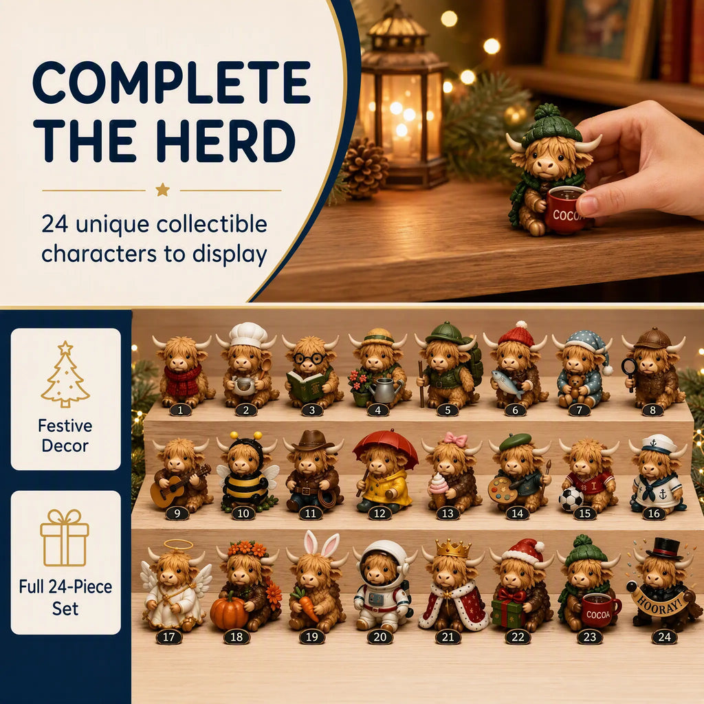 Highland Cow Advent Calendar with Collectible Figurines for Christmas Countdown Gifts