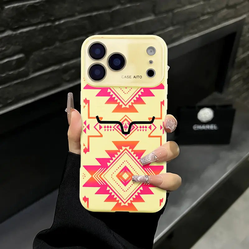 Western Bull Horn Aztec Geometric Phone Case with Tribal Style for Trendy Everyday Protection