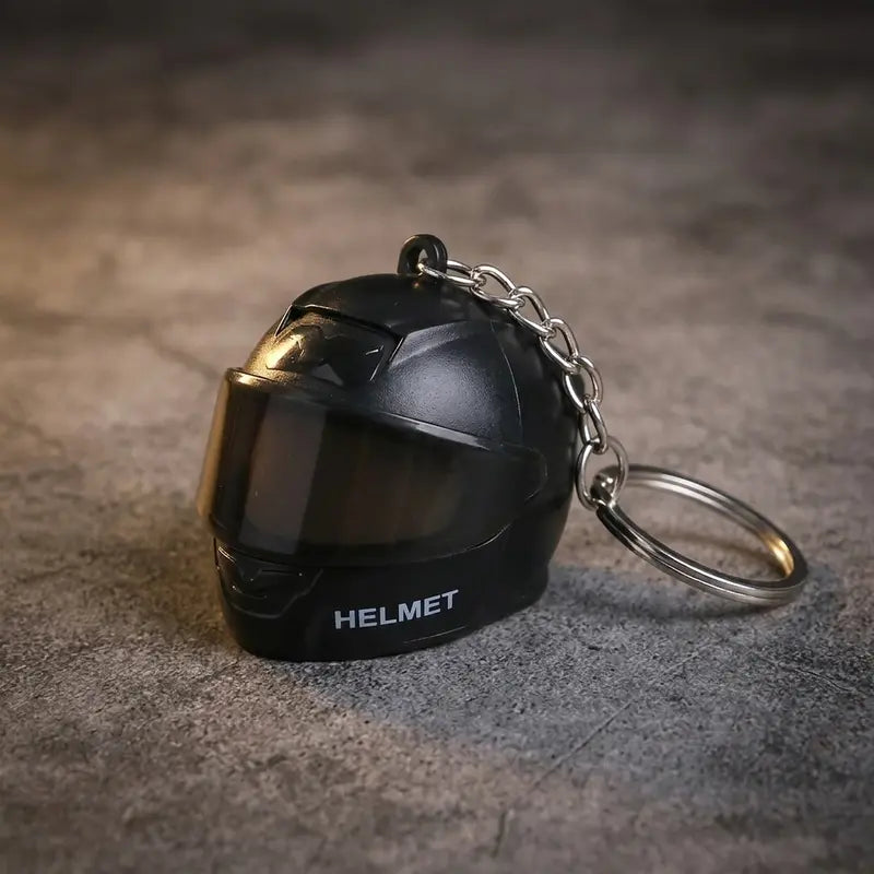 Mini LED Helmet Keychain with Light-Up Visor, Motorcycle Bag Charm & Backpack Pendant Gift for Riders