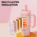 Kids Insulated Whale Fountain Tumbler with Handle and Two Lids for School Drinks
