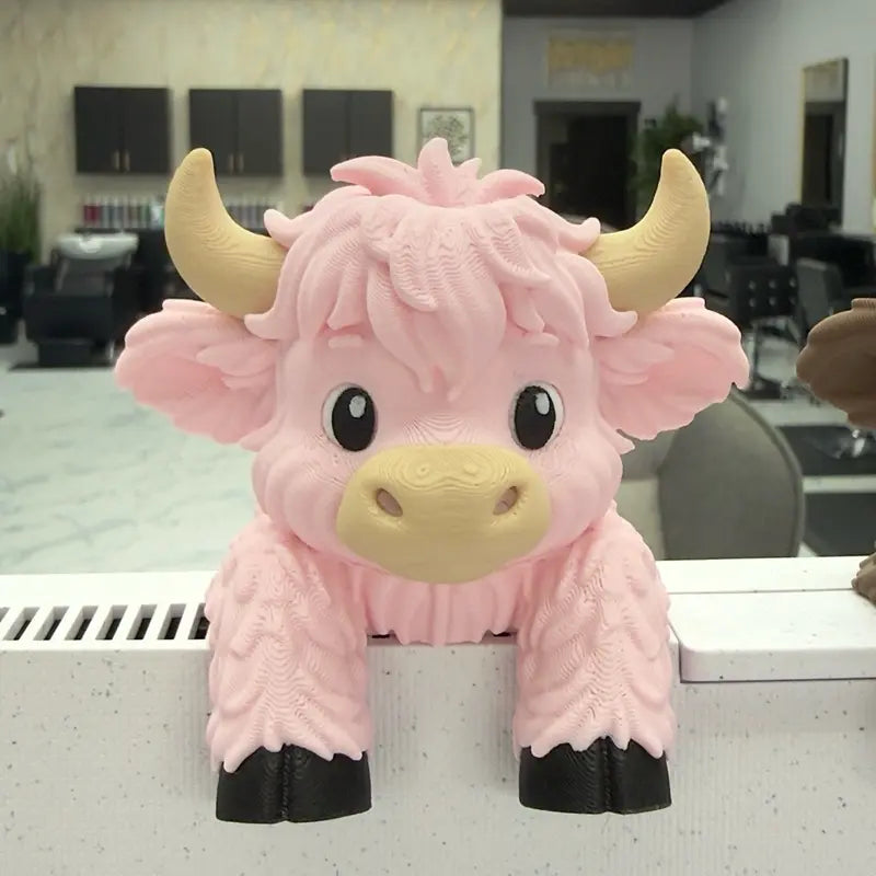 Highland Cow Monitor Buddy and Screen Sitter, 3D Printed Emotional Support Desk Companion and Office Decor