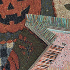 Halloween Patchwork Woven Blanket with Tassels for Sofa Bed Wall Decor