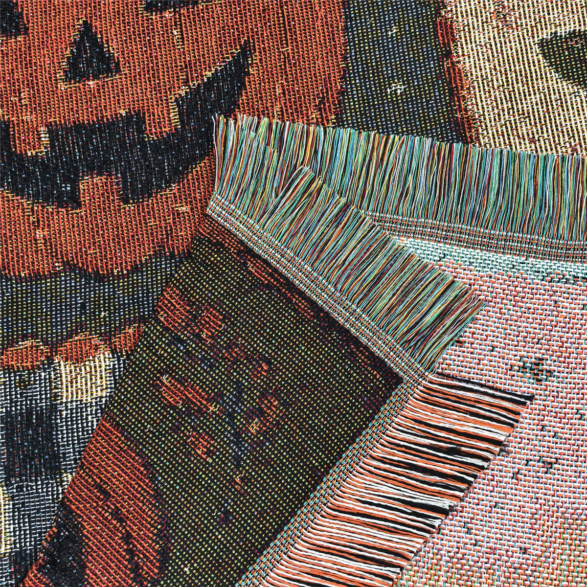 Halloween Patchwork Woven Blanket with Tassels for Sofa Bed Wall Decor