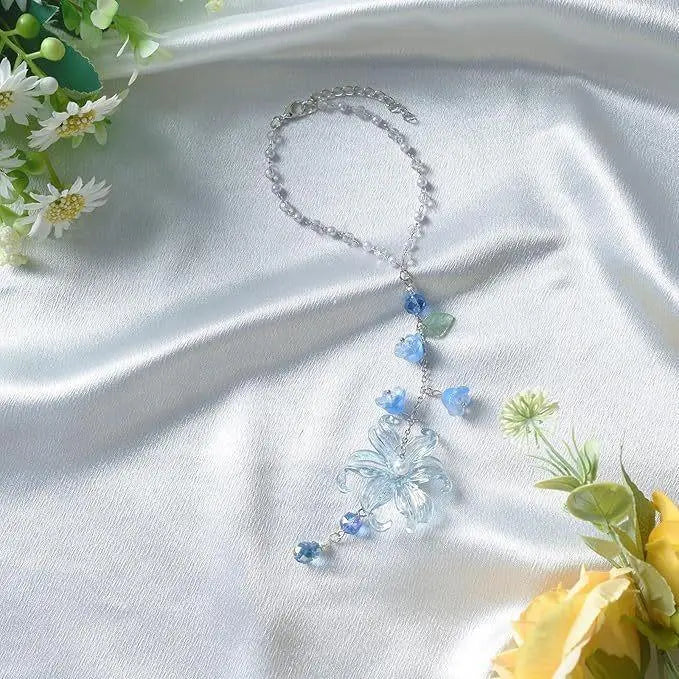Crystal Lily Car Suncatcher Charm Handmade Boho Rearview Mirror Decor Gift