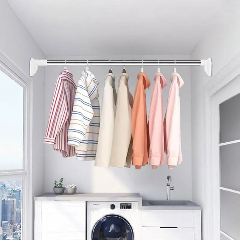 Drill-Free Adjustable Tension Rod for Closet Storage and Laundry Organization