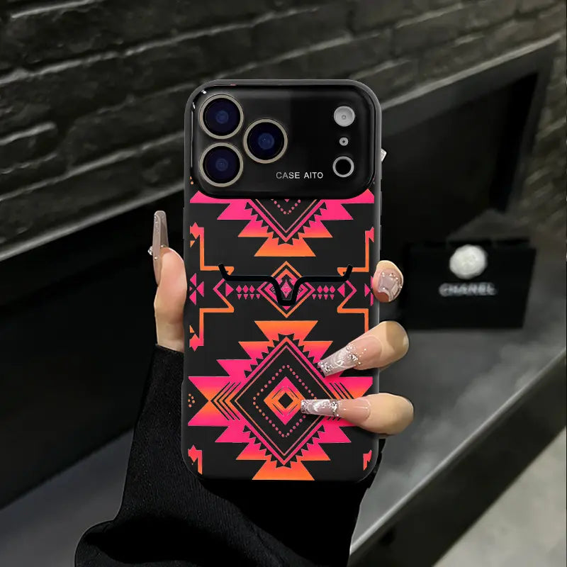 Western Bull Horn Aztec Geometric Phone Case with Tribal Style for Trendy Everyday Protection