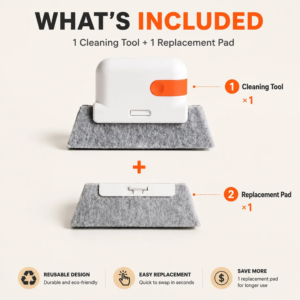 Window Track Cleaner Kit with Scraper and Replacement Pads for Deep Gap Cleaning