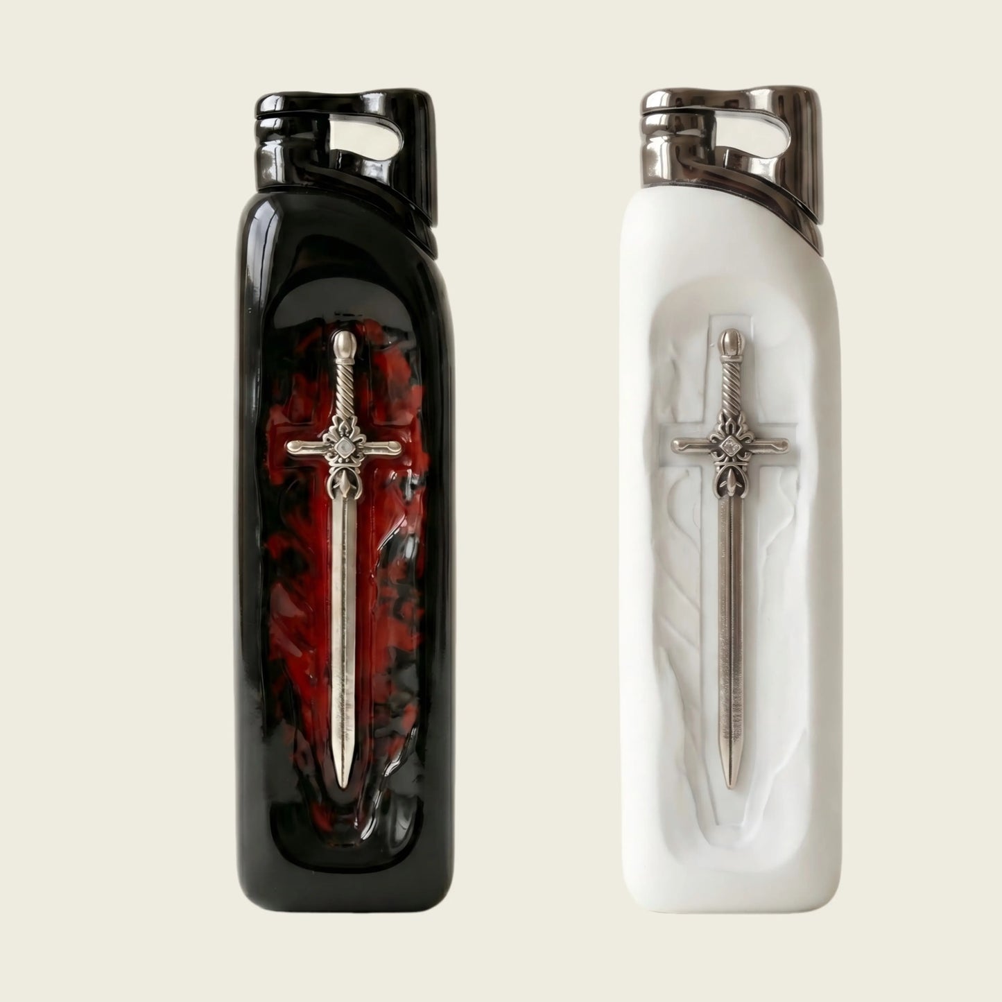 Refillable Butane Lighter with Vintage Sword Embossed Design