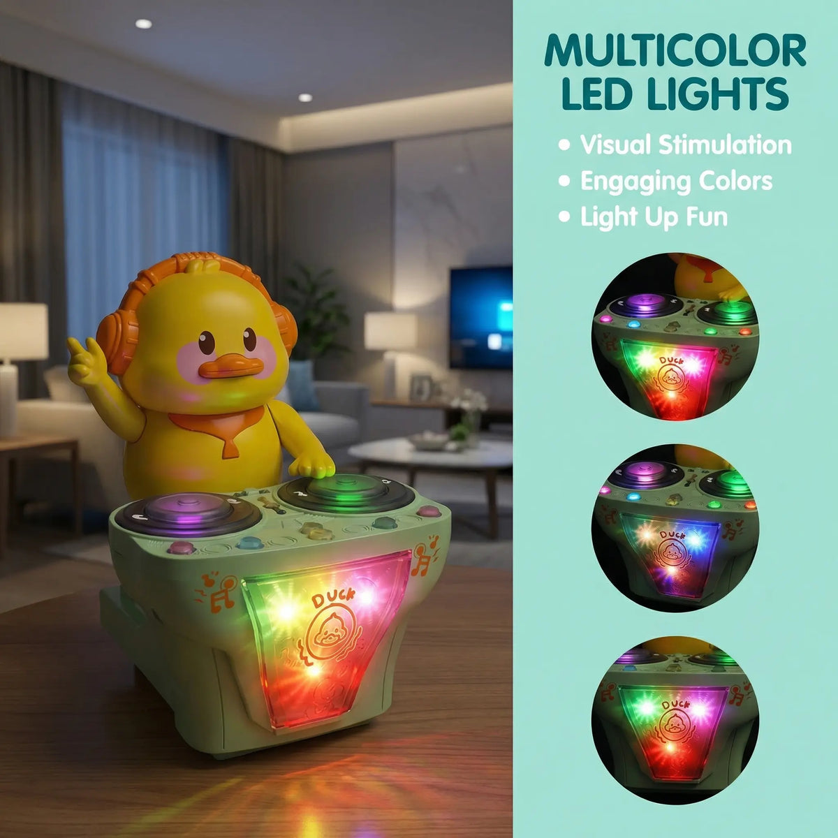 Interactive DJ Dancing Duck Toy with Music Lights for Toddlers and Kids