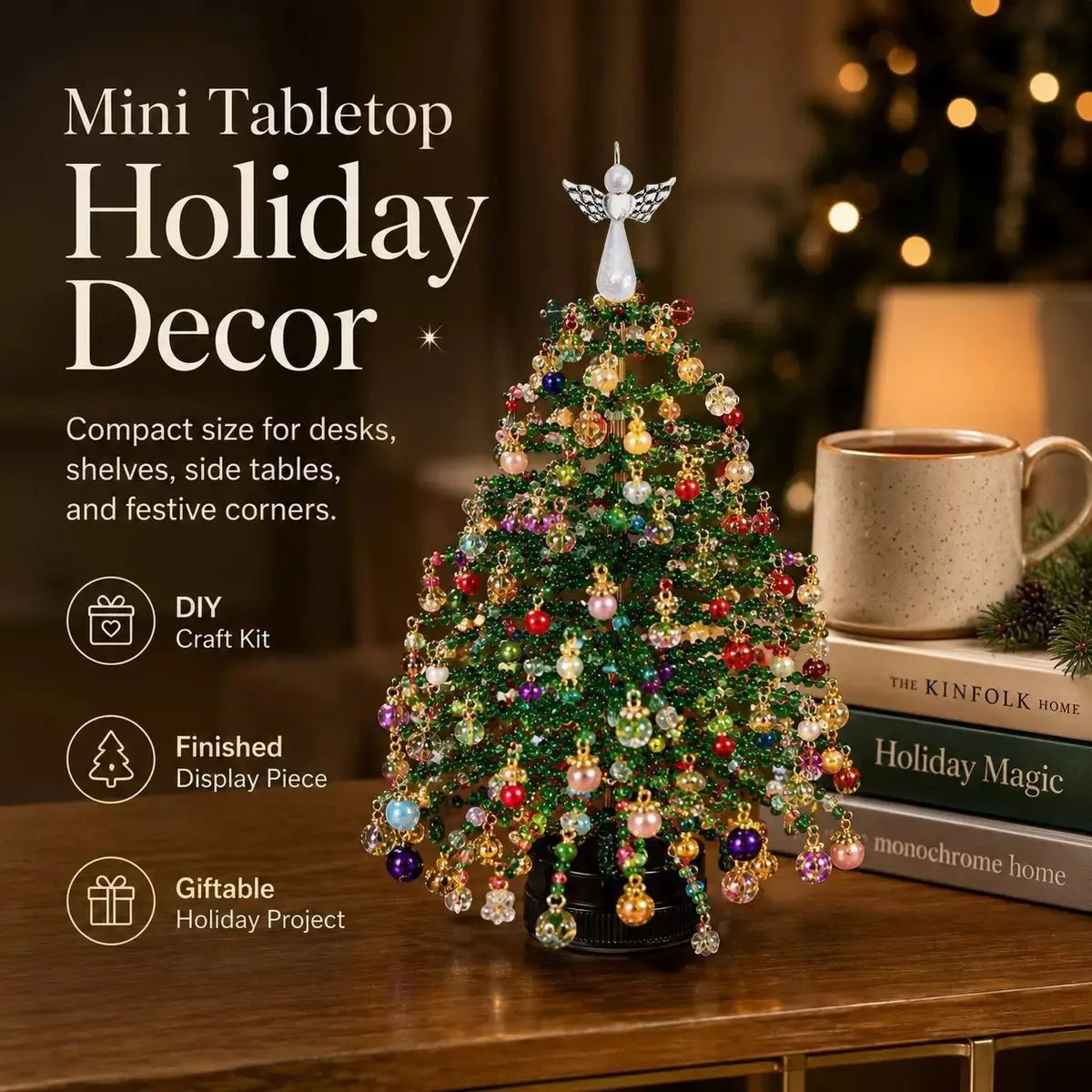 DIY Beaded Christmas Tree Kit for Mini Tabletop Holiday Decor
