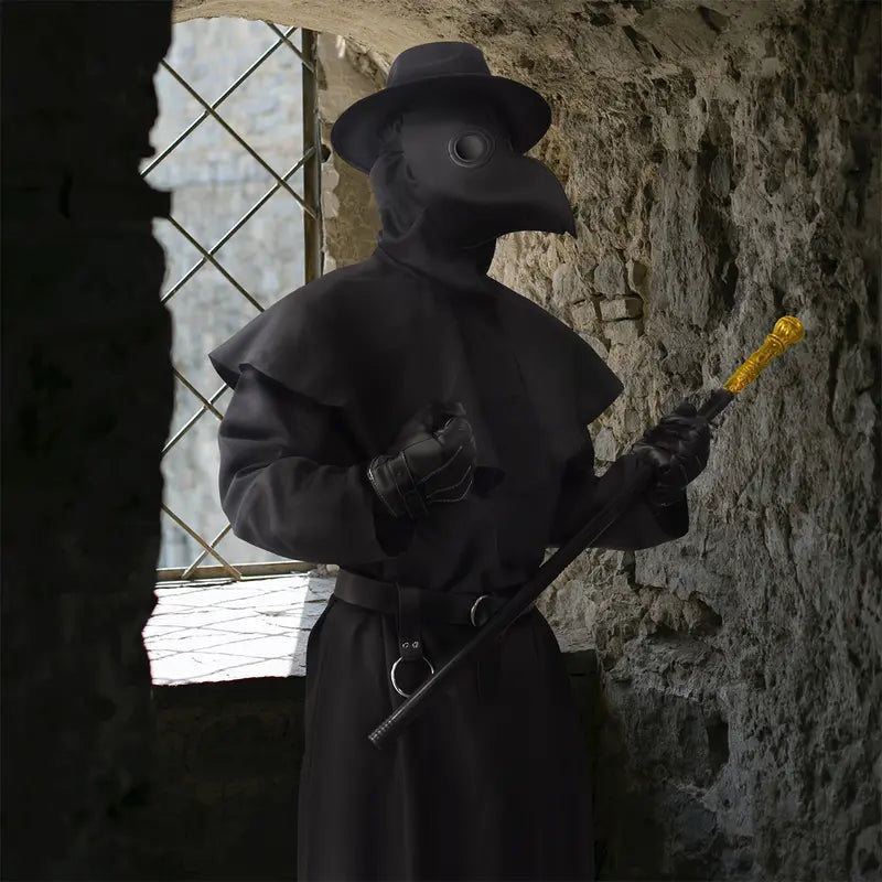 Men’s Plague Doctor Halloween Costume Set with Bird Mask Cloak and Accessories