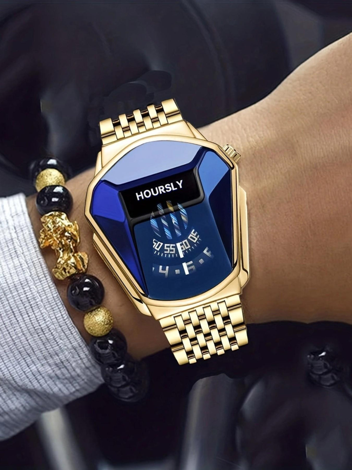 Men’s Rotary Steel Band Watch Set with Bead Bracelet for Stylish Gifts