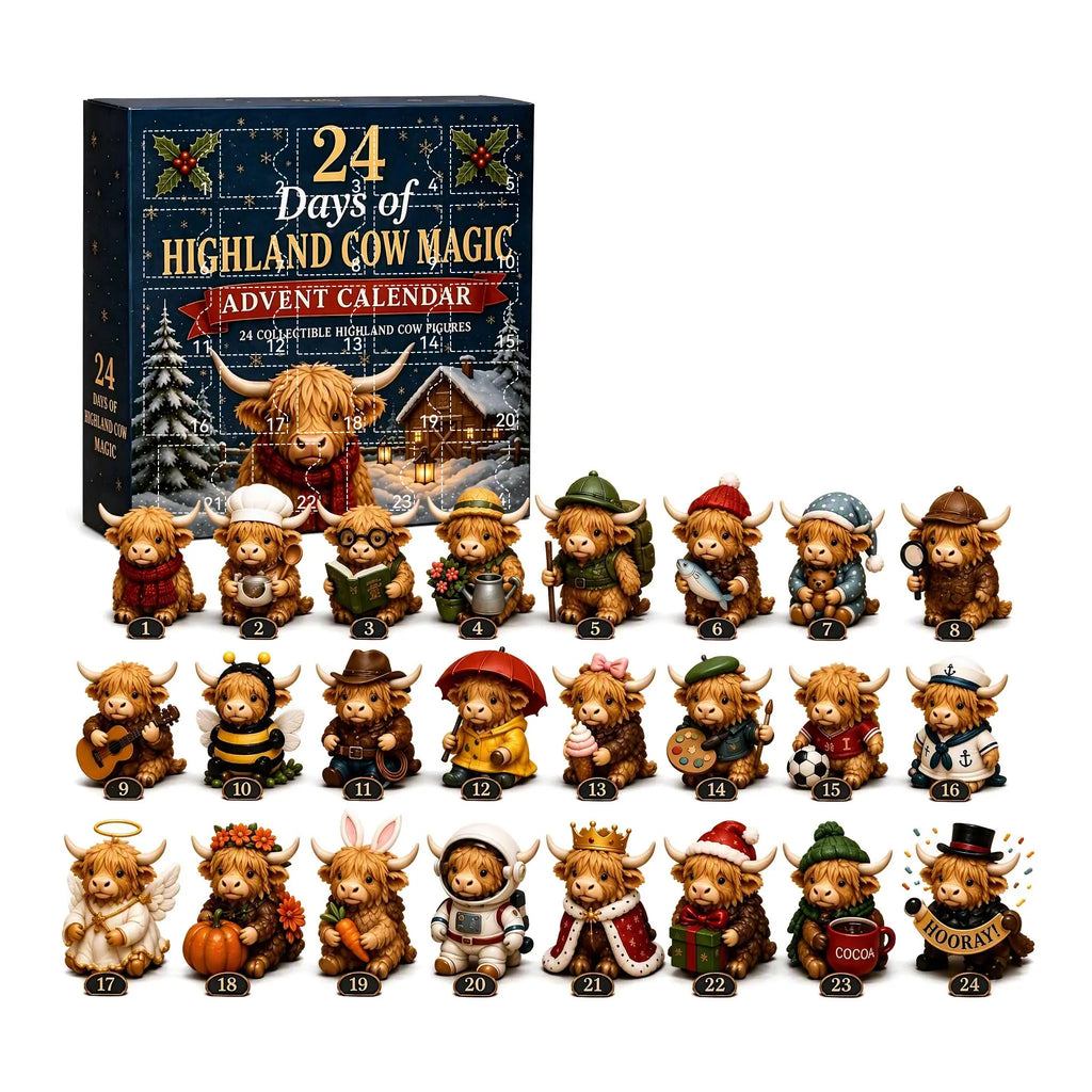 Highland Cow Advent Calendar with Collectible Figurines for Christmas Countdown Gifts