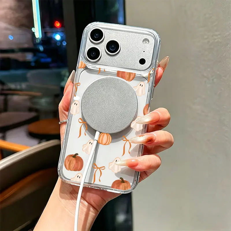 Cute Ghost Pumpkin Bow Halloween Phone Case with Magnetic Ring Stand