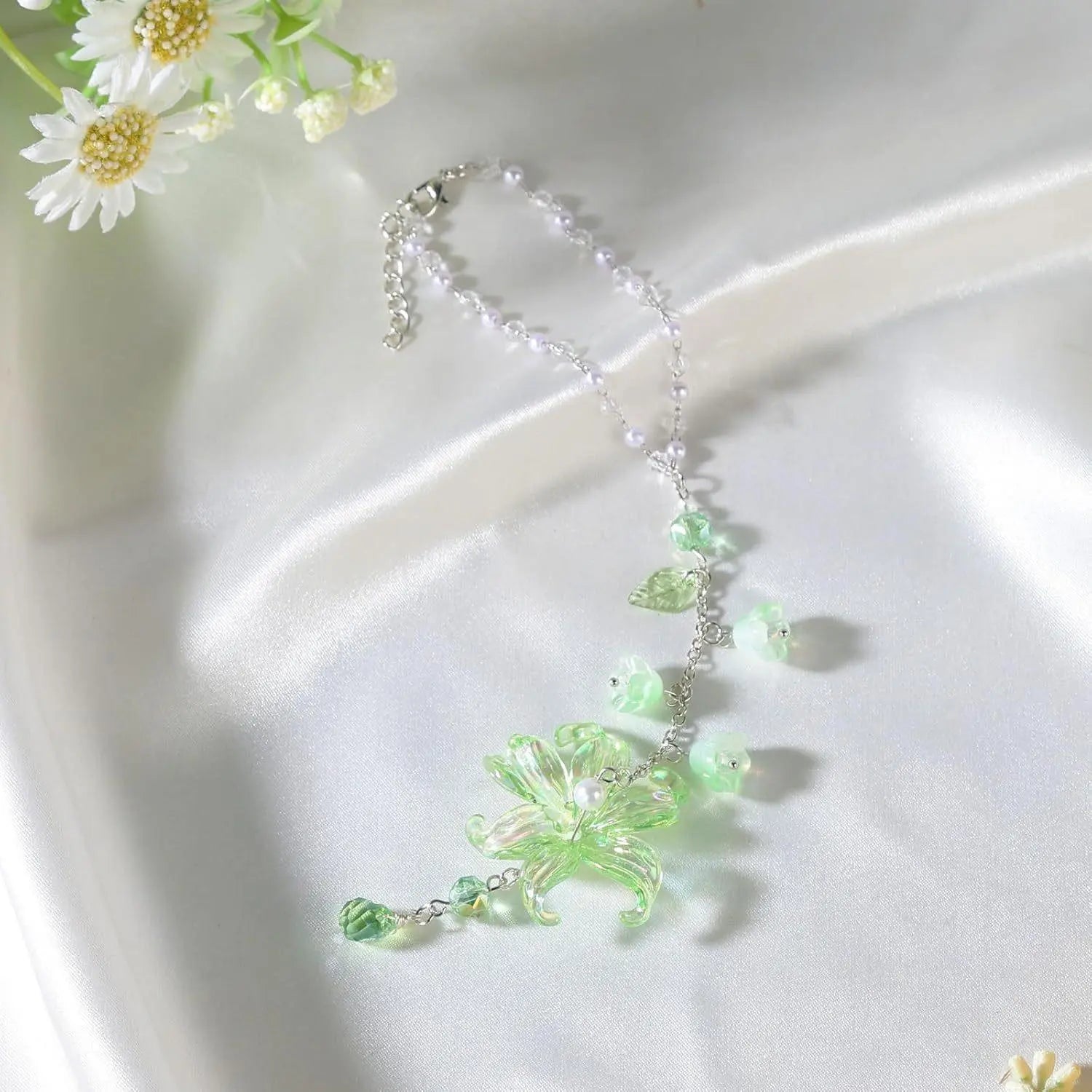Crystal Lily Car Suncatcher Charm Handmade Boho Rearview Mirror Decor Gift