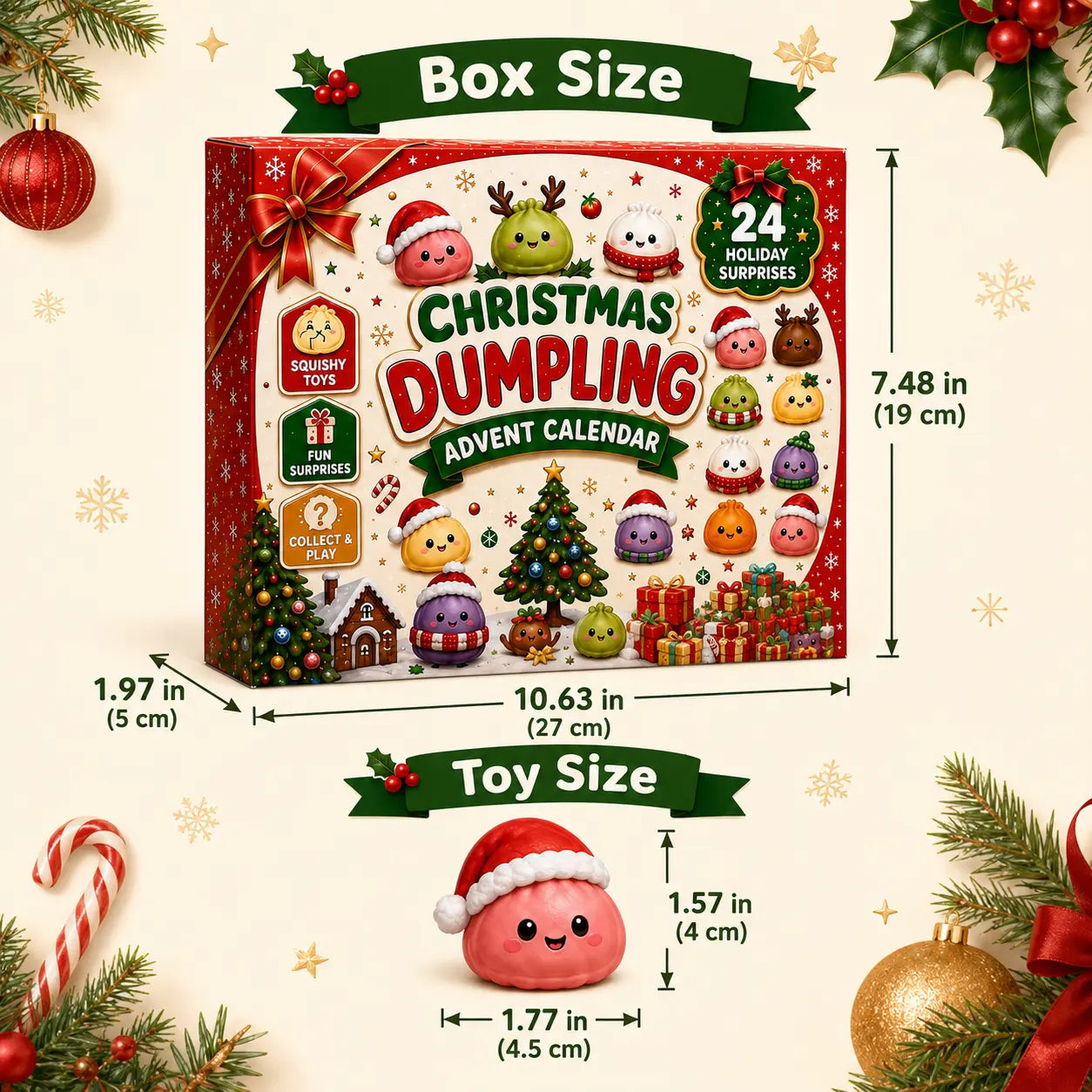 Christmas Dumpling Squishy Advent Calendar 24-Day Holiday Countdown Toy Gift for Kids