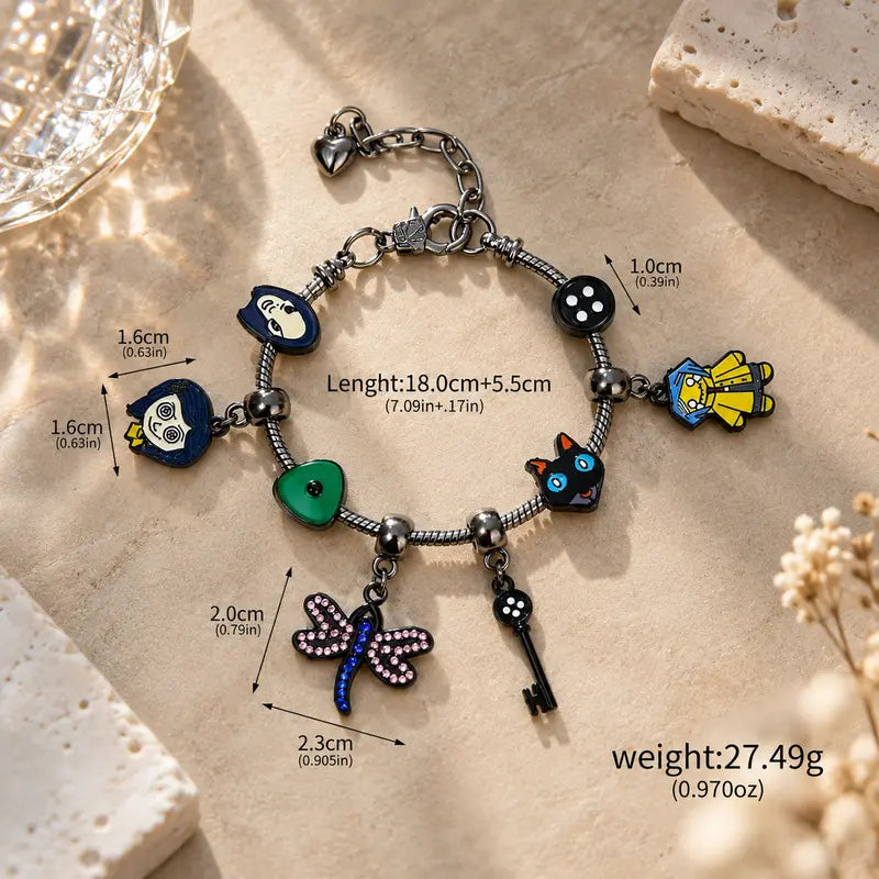 Dark Fantasy Charm Bracelet with Enamel Pendants for Goth Cosplay and Fan Gifts