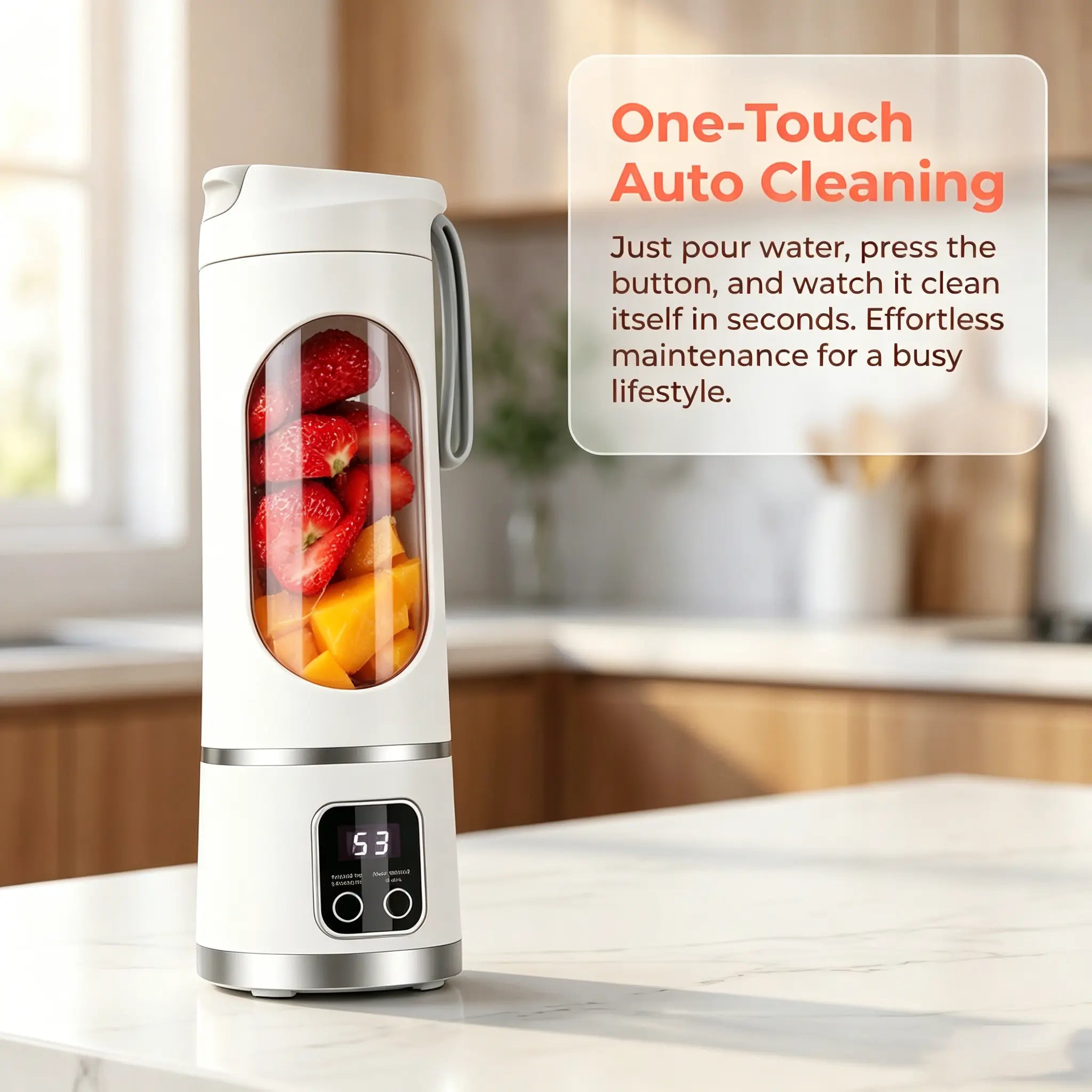 Portable USB Rechargeable Personal Blender with LED Display – 15.22oz Smoothies Maker