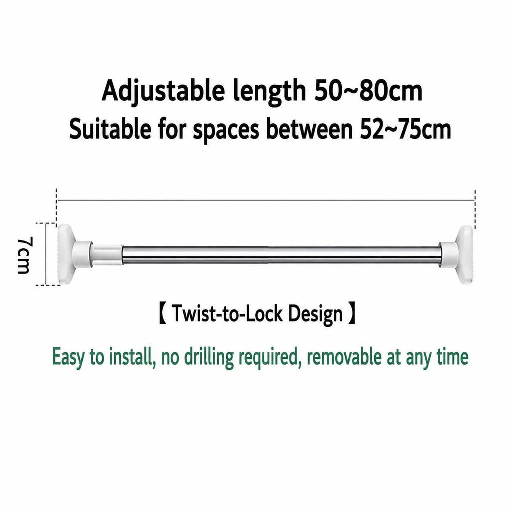 Drill-Free Adjustable Tension Rod for Closet Storage and Laundry Organization