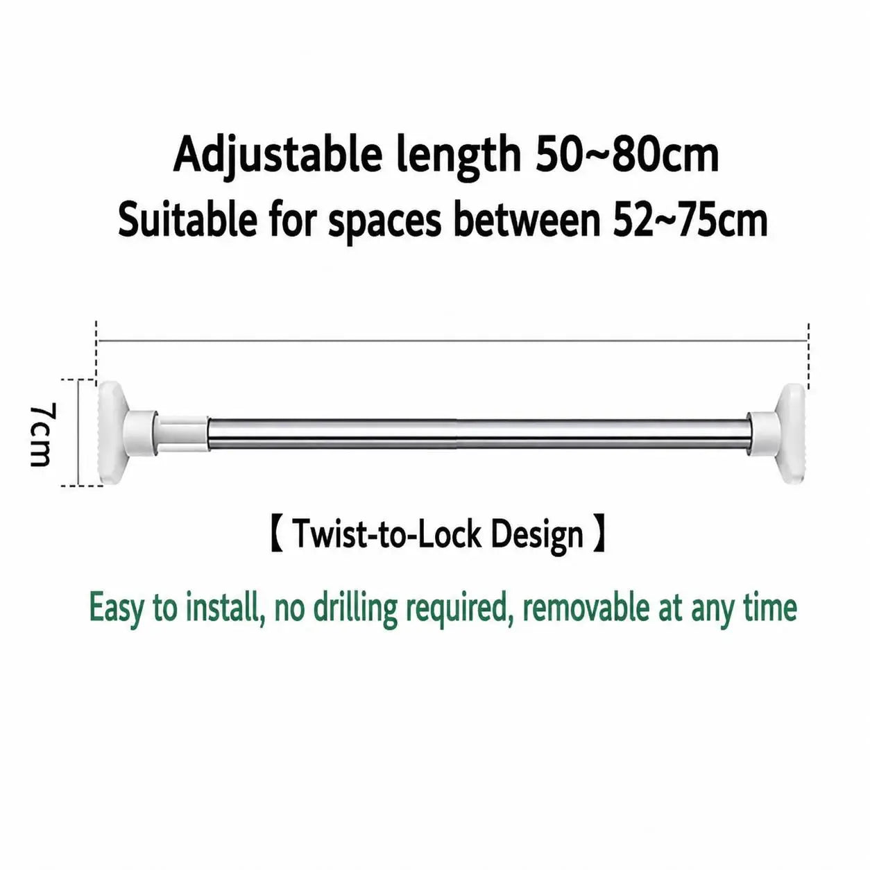 Drill-Free Adjustable Tension Rod for Closet Storage and Laundry Organization