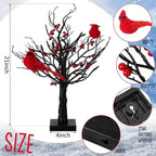 Illuminated Cardinal Berry Tree Decoration for Holiday Tabletop and Cozy Home Decor