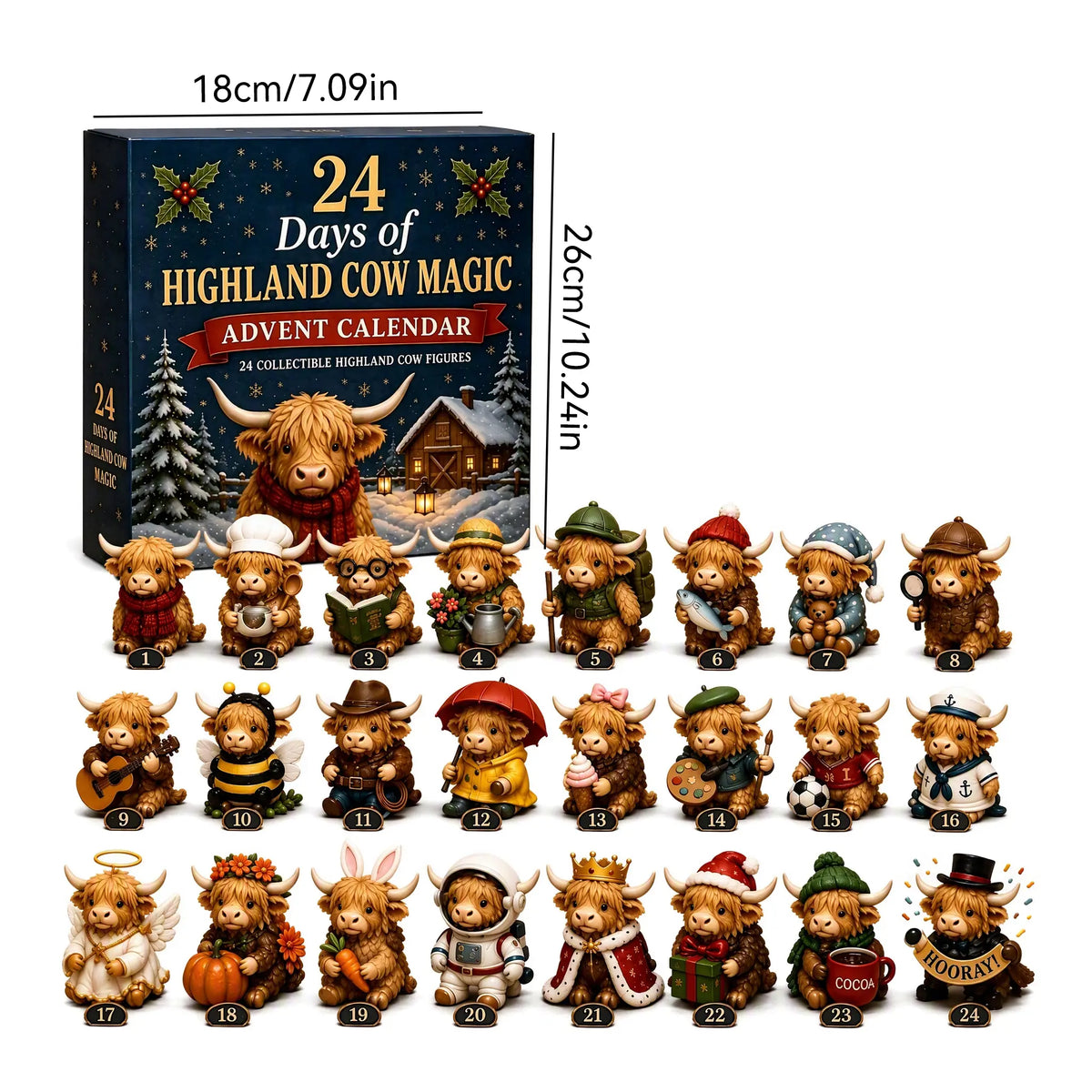 Highland Cow Advent Calendar with Collectible Figurines for Christmas Countdown Gifts