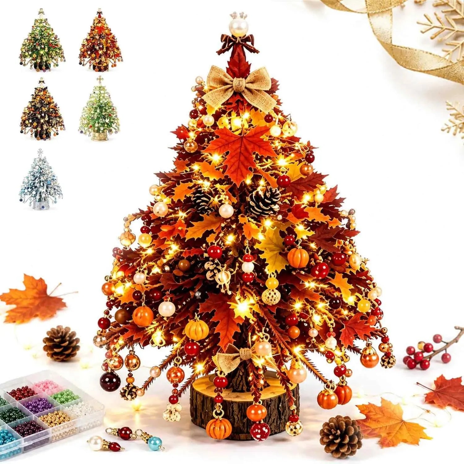 DIY Beaded Christmas Tree Kit with Crystal Beads & Metal Frame – Handmade Tabletop Holiday Decor