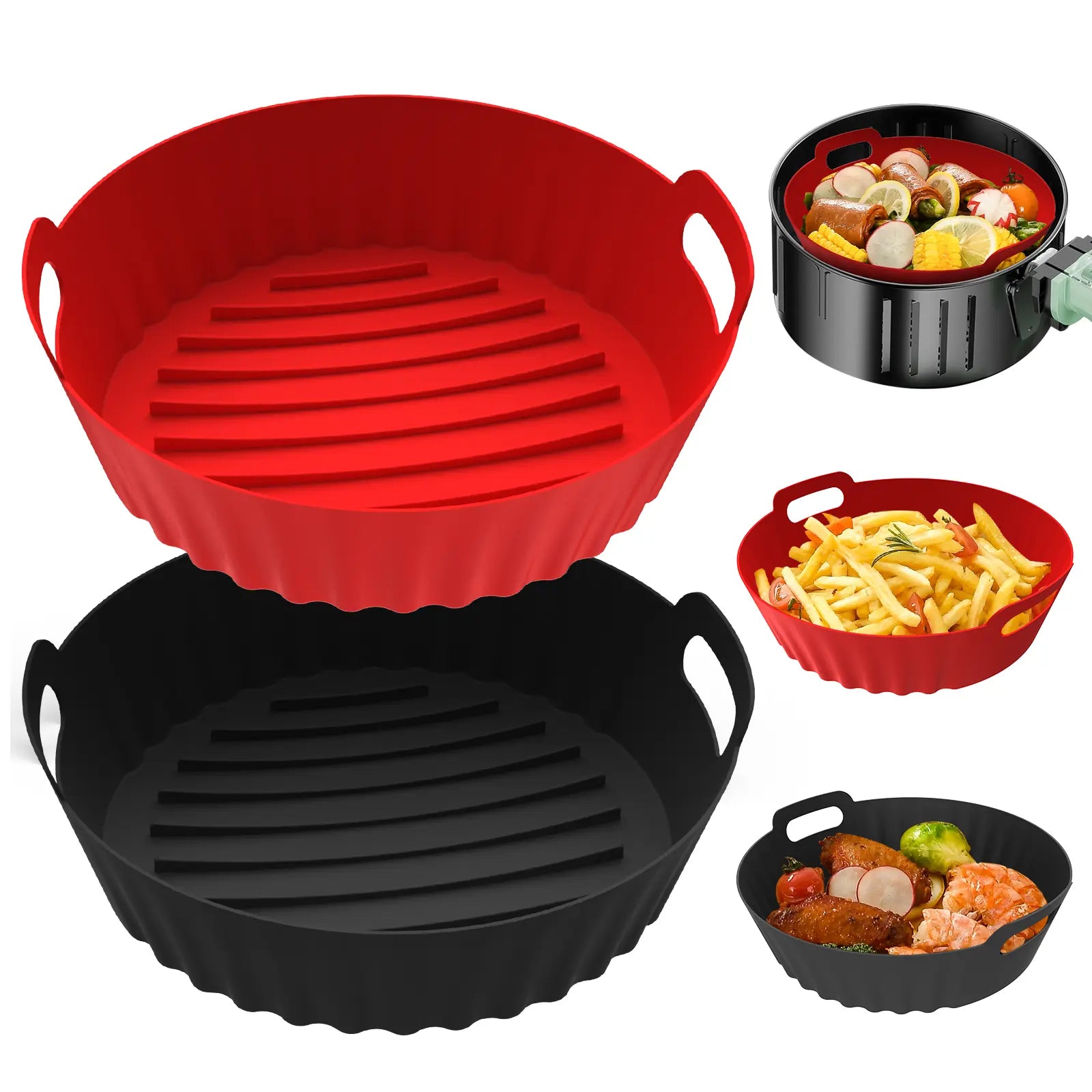 2-Pack Silicone Air Fryer Liners, 7.7" Round, Reusable Nonstick Basket Mat, Dishwasher Safe