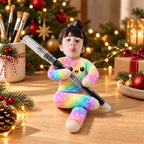 Personalized Photo Squishy Plush Doll, Waving Pose in a Cozy Christmas Room, Unique Gift for Kids and Family - 4