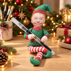 Personalized Photo Squishy Plush Doll, Playful Elf Poses in a Cozy Christmas Room, Unique Gift for Family - 7