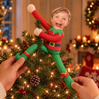 Personalized Photo Squishy Plush Doll, Playful Elf Poses in a Cozy Christmas Room, Unique Gift for Family - 6