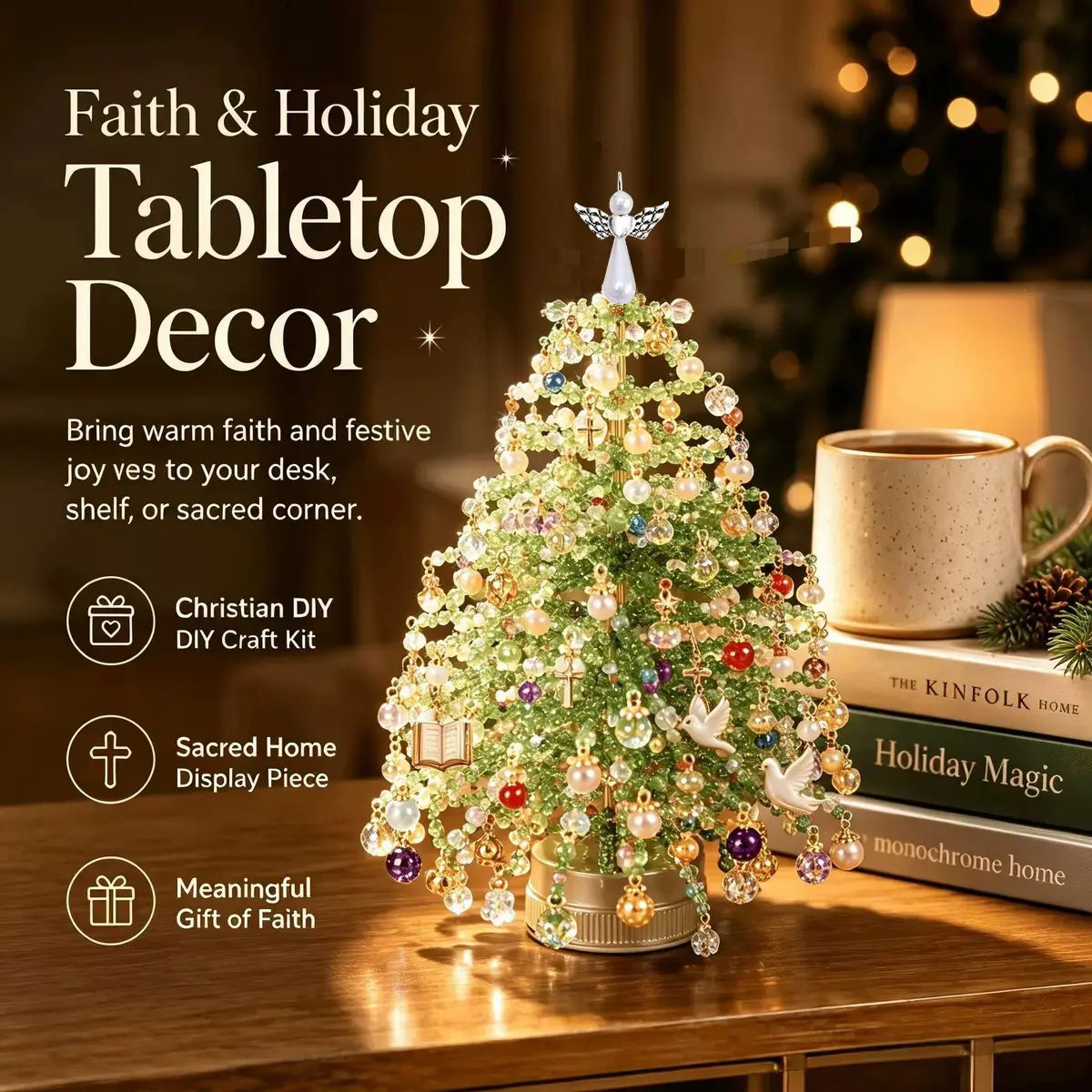 DIY Beaded Christmas Tree Kit for Mini Tabletop Holiday Decor