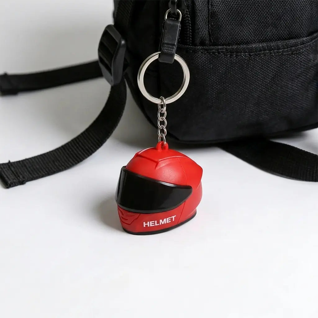 Mini LED Helmet Keychain with Light-Up Visor, Motorcycle Bag Charm & Backpack Pendant Gift for Riders