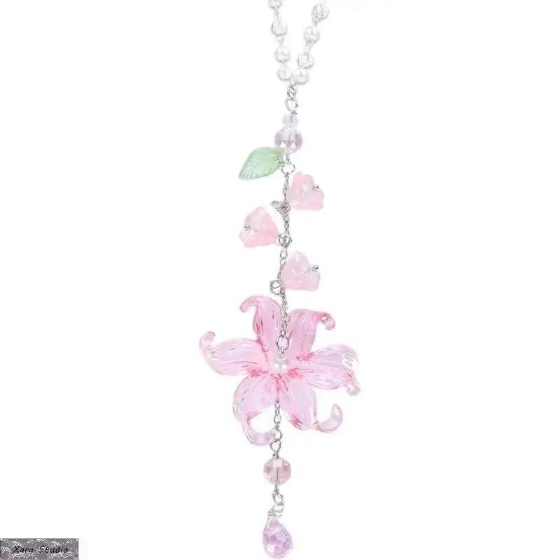 Crystal Lily Car Suncatcher Charm Handmade Boho Rearview Mirror Decor Gift