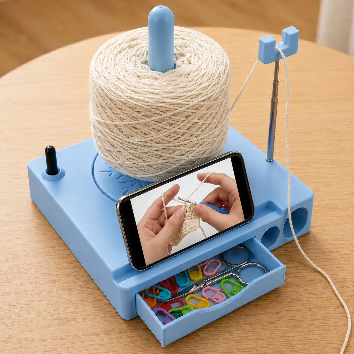 Crochet Yarn Spinner & Phone Stand – Multifunctional Yarn Holder Organizer