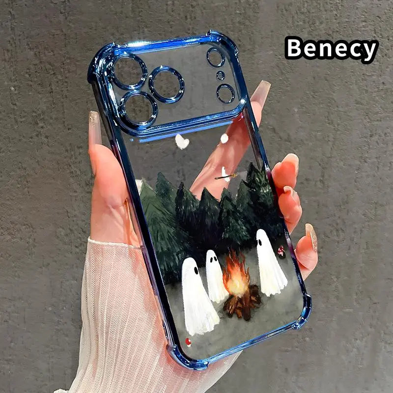 Ghost Campfire Pattern Phone Case with Shockproof Protective Cover for iPhone