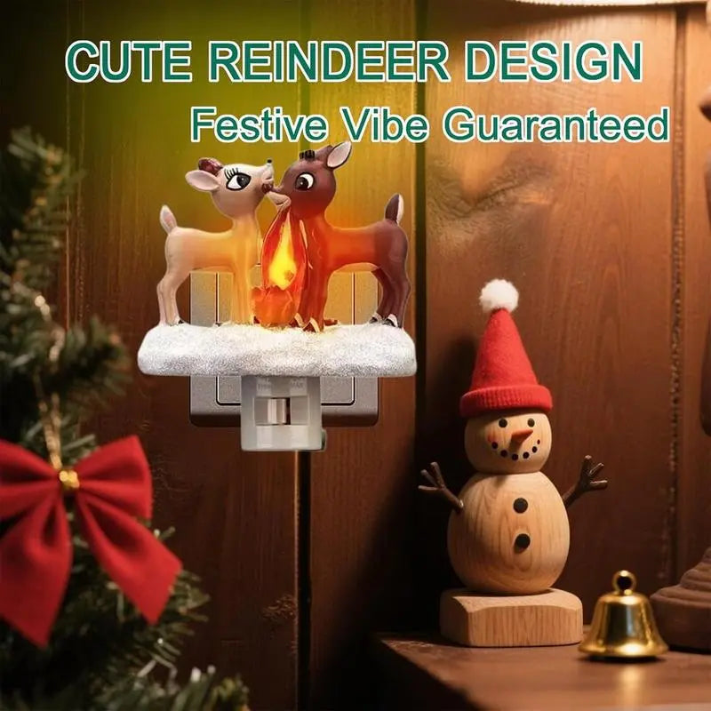 Christmas Elk Night Light,3D Elk Light,ElkCampfire Night Light,Christmas Eve Campfire Flickering Night Light,120V Plug-in Powered for Festive Ambiance,Christmas gifts,fun decorative lights