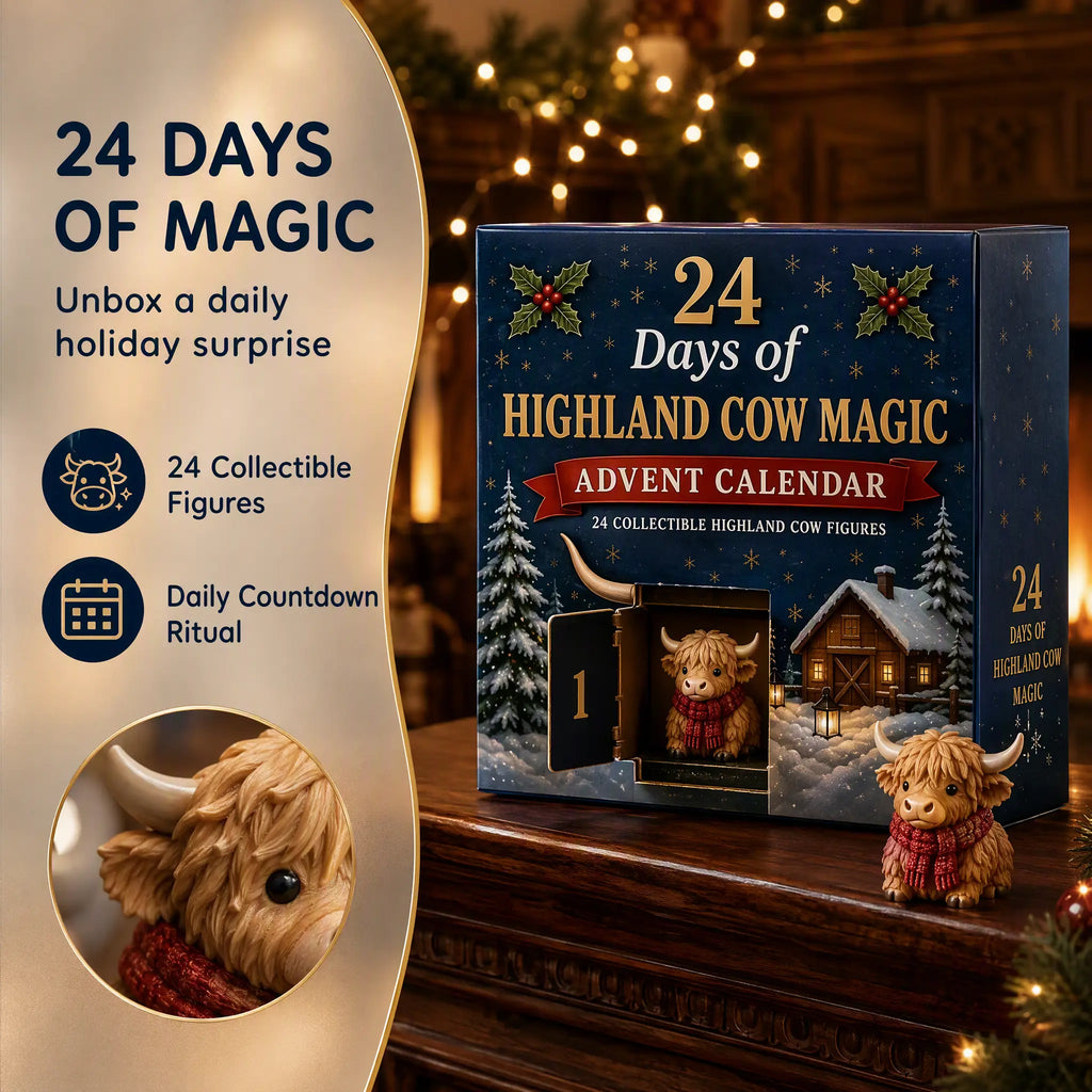 Highland Cow Advent Calendar with Collectible Figurines for Christmas Countdown Gifts