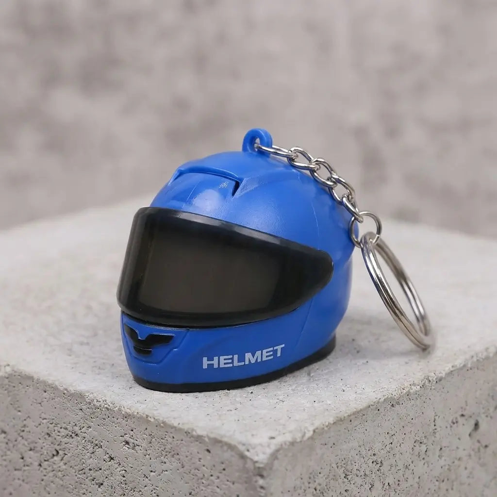 Mini LED Helmet Keychain with Light-Up Visor, Motorcycle Bag Charm & Backpack Pendant Gift for Riders