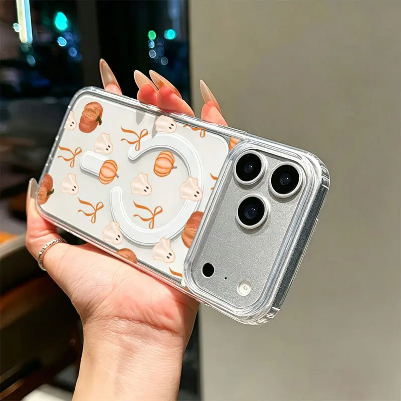 Cute Ghost Pumpkin Bow Halloween Phone Case with Magnetic Ring Stand