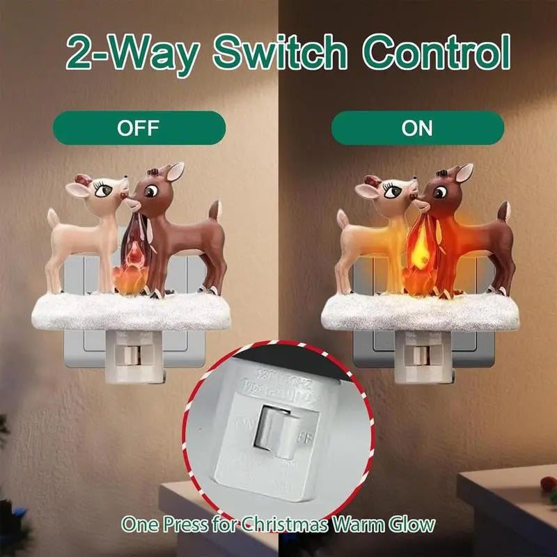 Christmas Elk Night Light,3D Elk Light,ElkCampfire Night Light,Christmas Eve Campfire Flickering Night Light,120V Plug-in Powered for Festive Ambiance,Christmas gifts,fun decorative lights