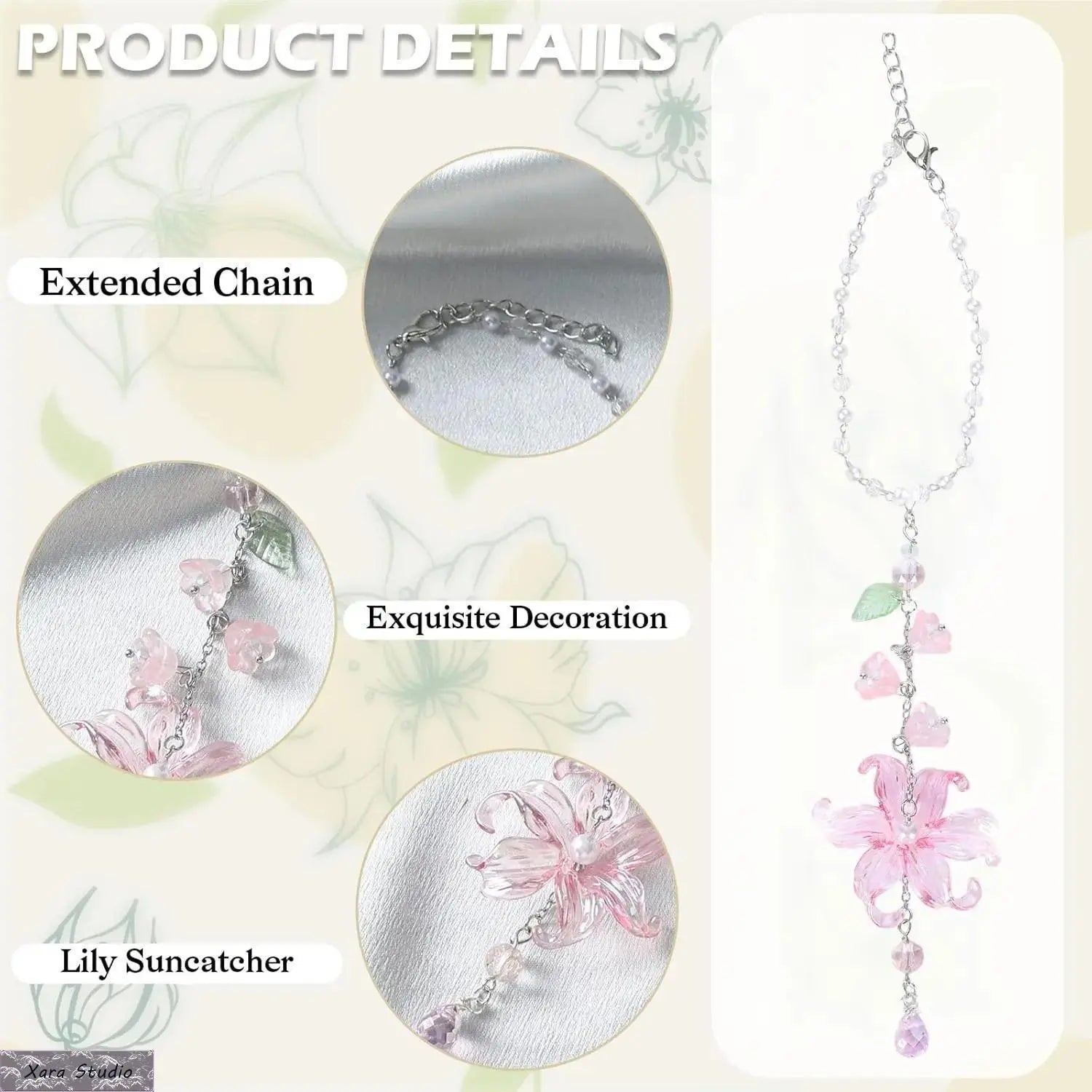 Crystal Lily Car Suncatcher Charm Handmade Boho Rearview Mirror Decor Gift