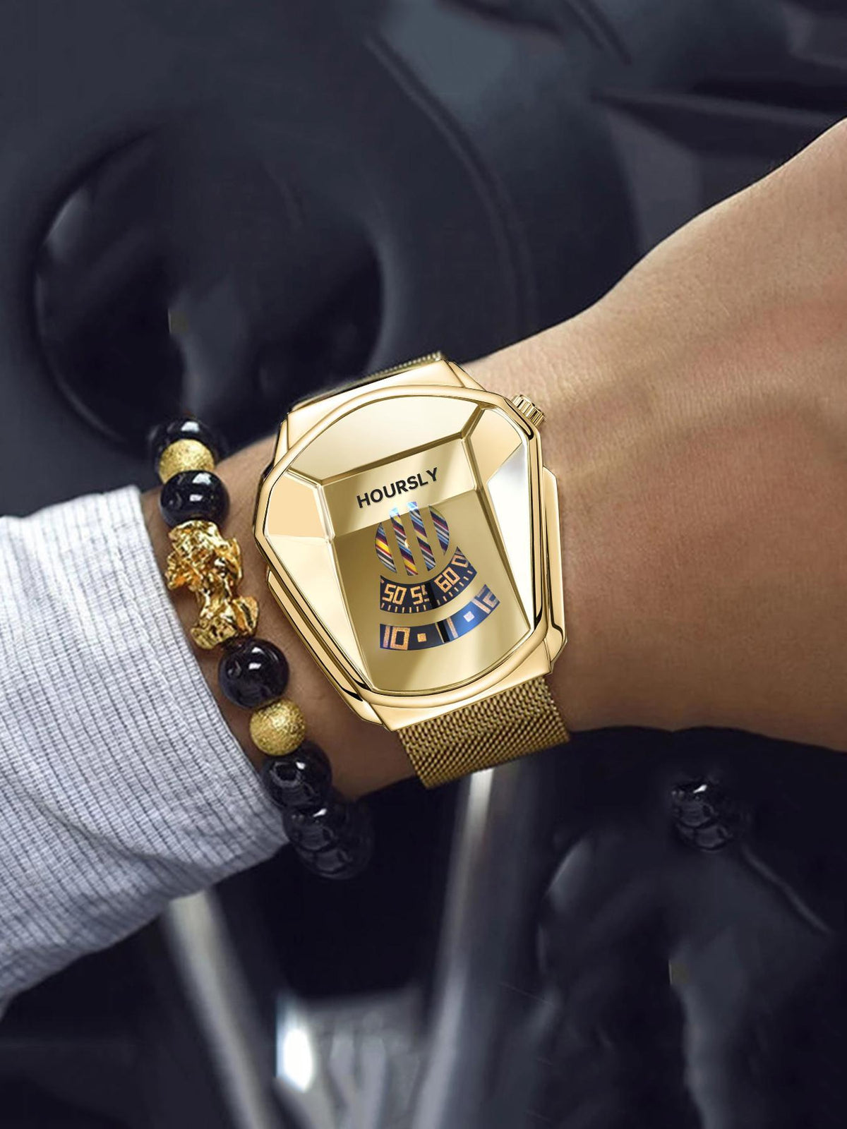 Men’s Rotary Steel Band Watch Set with Bead Bracelet for Stylish Gifts