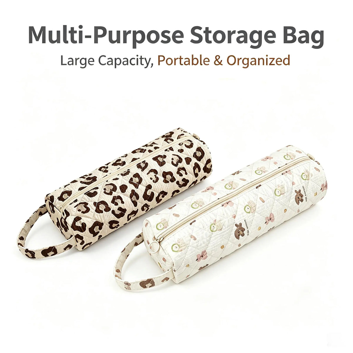 Quilted Travel Toiletry Organizer Bag with Handle for Makeup and Bathroom Storage